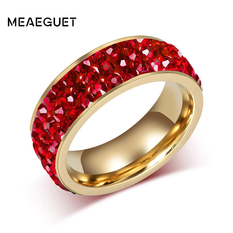 Кольцо женское 3 рядное из нержавеющей стали ширина 8 мм|wedding band ring|band ringcrystal ring |
