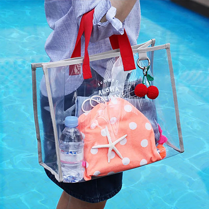 

Transparent PVC Beach Bag Waterproof Handbags Clear Large Capacity Shoulder Bag Portable Handing Pocket Travel Storage Pouch
