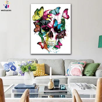 

DIY Coloring paint by numbers Colored flower butterfly skull figure paintings by numbers with kits 40x50 framed