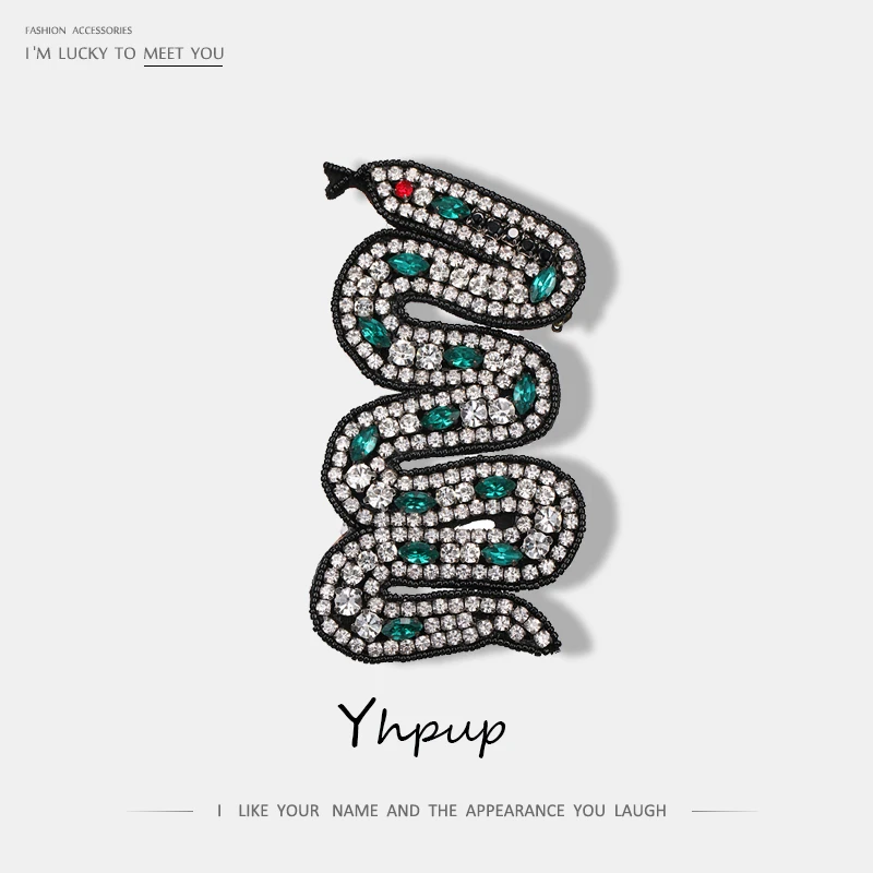 

Yhpup Brand Luxury Rhinestone Bling Snake Real Leather Big Brooches Pins Animal Clothing Accessories For Women