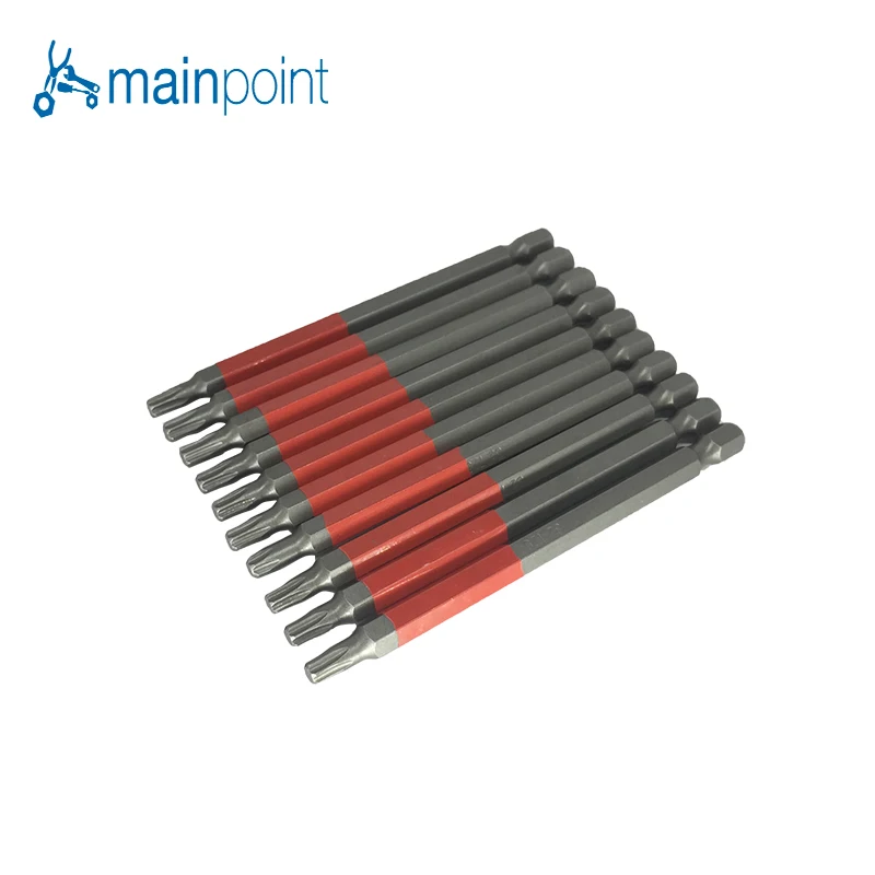 

Mainpoint 10Pcs S2 Material T25 Torx Star Screwdriver Bits Red Multifunctional 100mm Length Long Reach Electric Tool Accessories