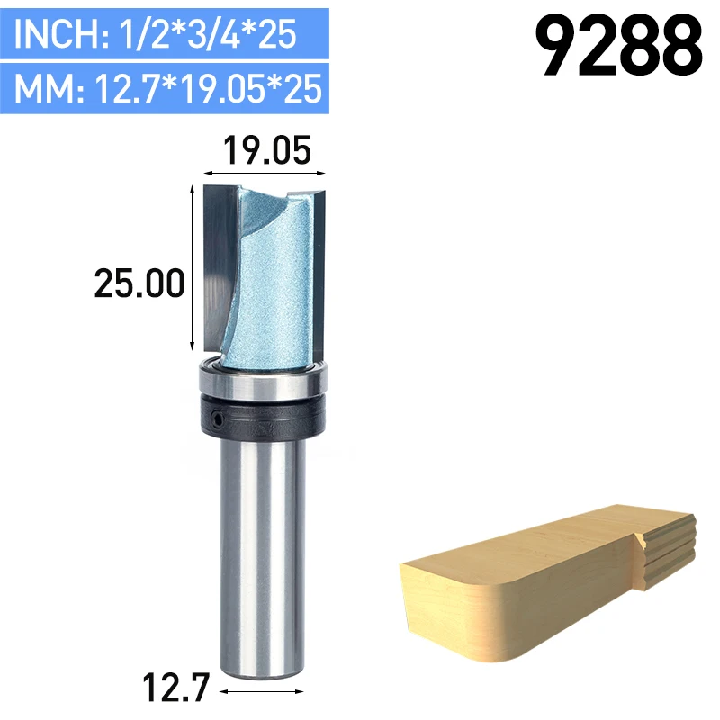 HUHAO 1pc Bearing Flush Trim Router Bit for wood 1/2" 1/4" Shank straight bit Tungsten Woodworking Milling Cutter Tool - Длина режущей кромки: 9288