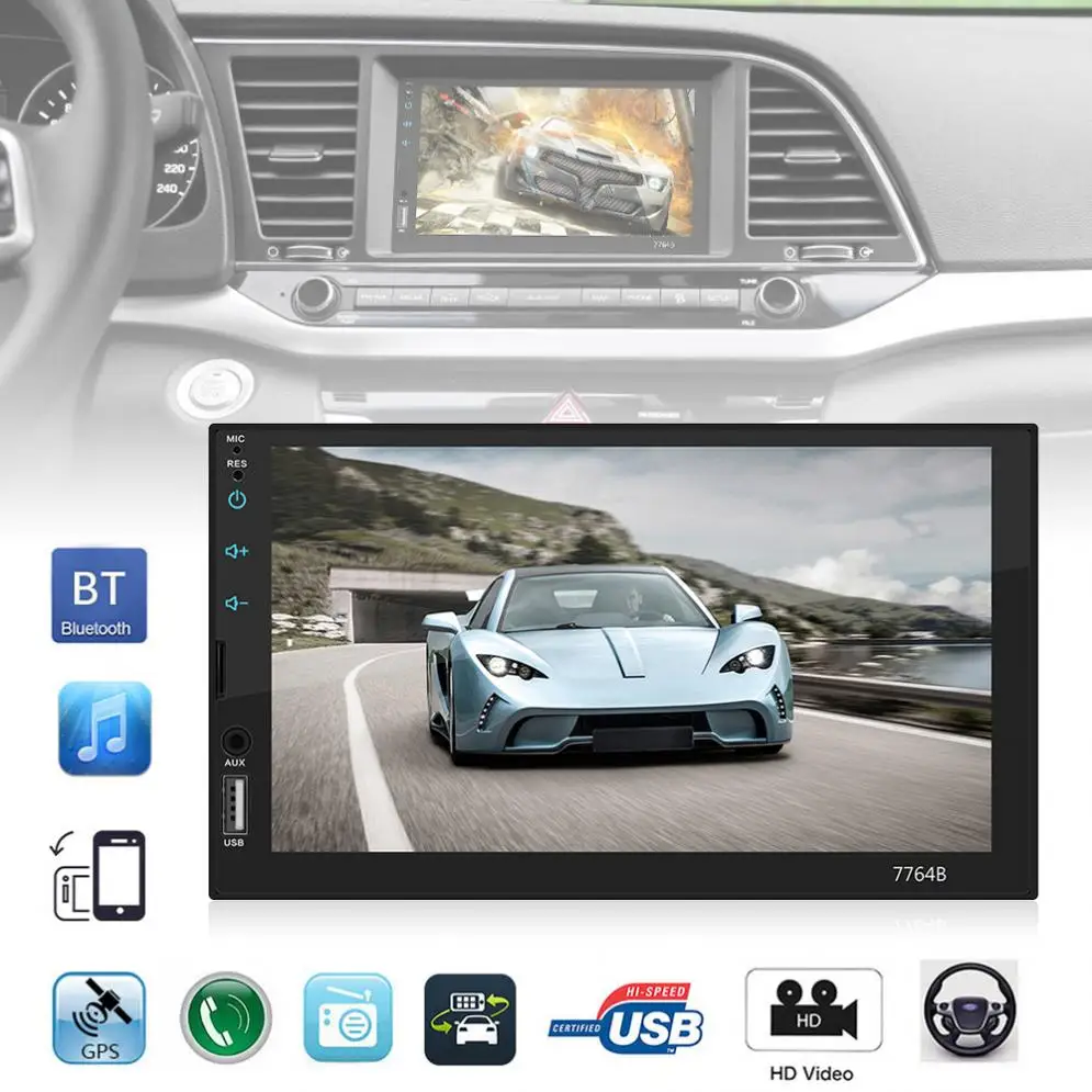

7 Inch Bluetooth 2 DIN In Dash Touch Screen Car Video Stereo Player FM Radio Support Mirror Link/Aux In/Steering Wheel Control