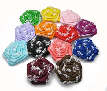 

Free shipping !24pcs/lot Handmade DIY Grossgrain Ribbon Rose lace Flower hair silk flower fashion accessories