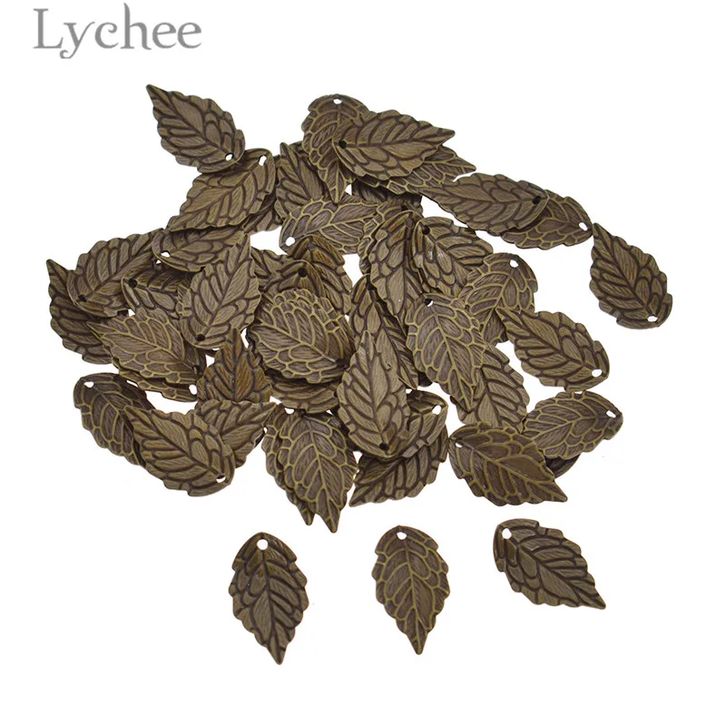 Lychee 50 шт., винтажные латунные кусочки листьев, золотой цвет, серебристый цвет, скрапбукинг, украшение, сделай сам, украшение альбома