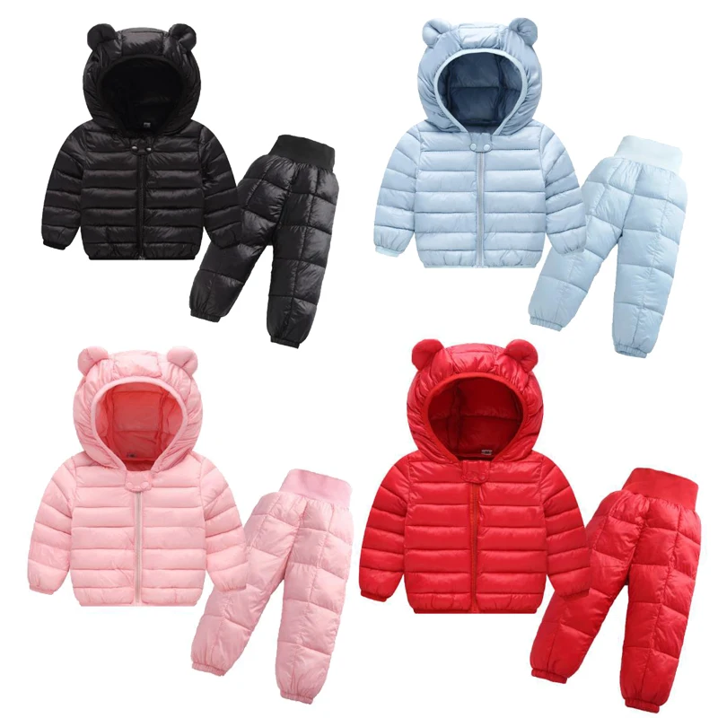 

Baby Children's Clothes Set Autumn Winter Thin hooded jacket Toddler Girls Down Jacket Set Outerwear 2pcs Kids Clothing Suit