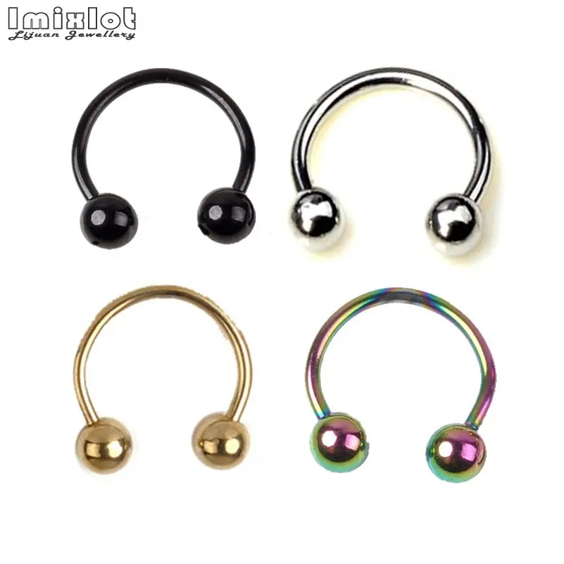 

5Pcs Titanium Anodized Circular Barbell Horseshoe Ring Nose Hoop Ear Cartilage Tragus Piercing Labret Ring For Unisex Jewelry