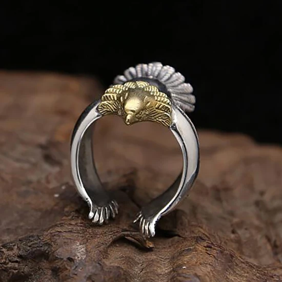 

Stainless Steel 1 Pcs Men Ring Retro Eagle Wings Open Ring Fashion