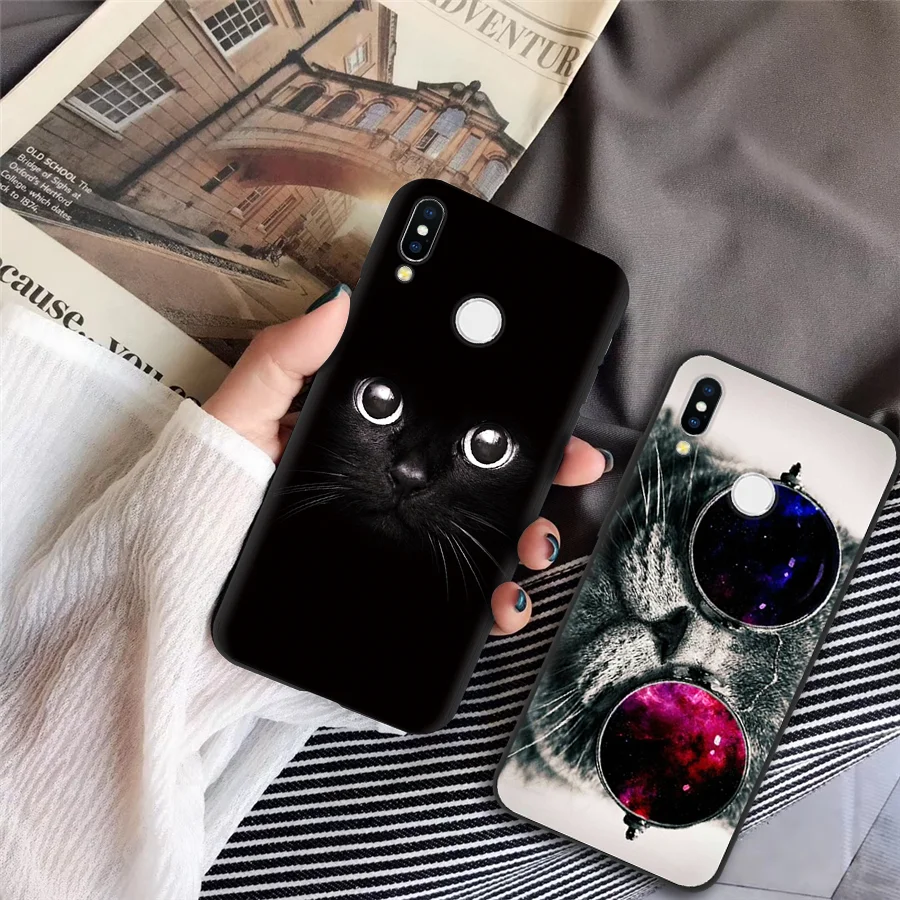 

For TPU iPhone XS Max XR X 5 SE 6 8 7 Plus Cover For Huawei P20 Lite Pro P Smart P10 P8 P9 mini 2017 Mate 20 Pro black Cat case