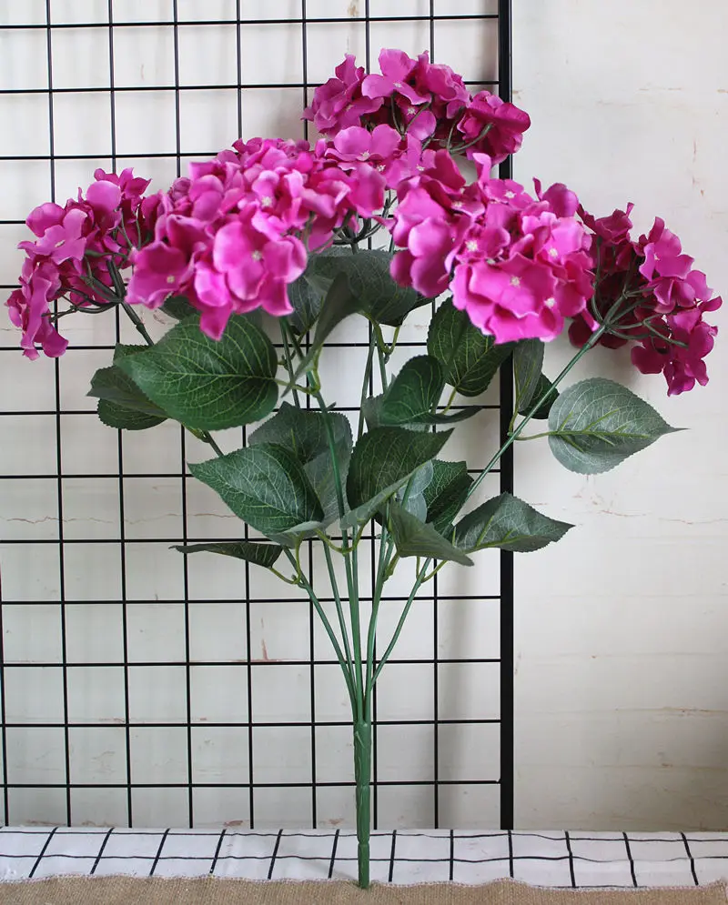 7 головок большая Гортензия Букет шелковые искусственные Свадебные цветы цветок стены куст гортензии украшения искусственные цветы - Цвет: Purple