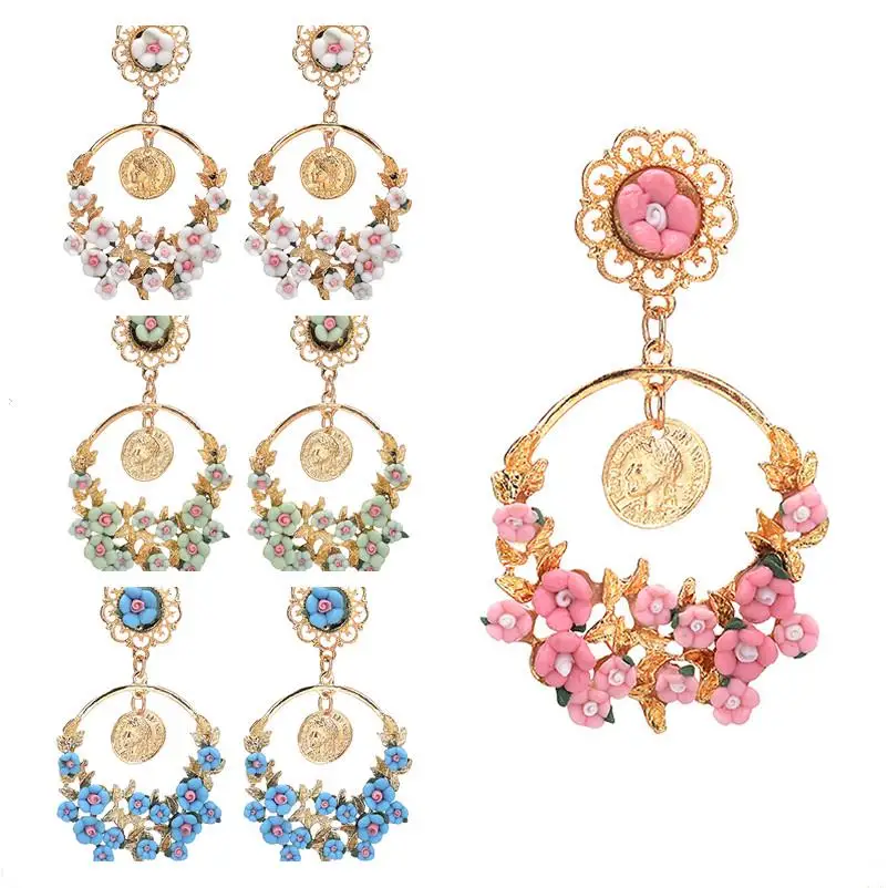Antique Metal Flower Big Round Earrings fashion | Украшения и аксессуары