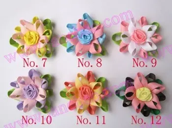 

free shipping 220pcs Girls Bug Hair Bow Clip ribbon flower clips style boutique hair bow girl bug bows