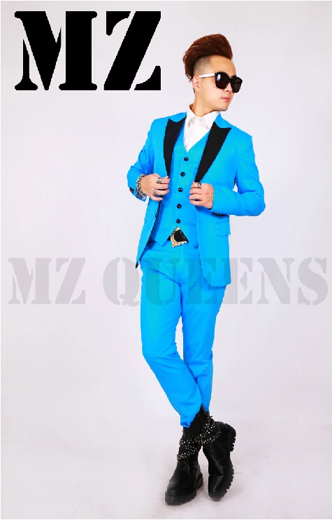 Мужские Брендовые костюмы больших размеров, Модный сценический мужской блейзер для певца, ночного клуба, голубого цвета, жилет, костюмы, деловой костюм