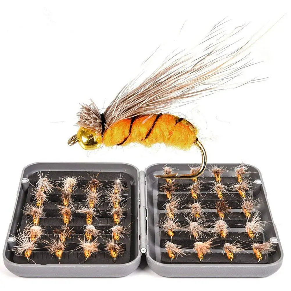40 шт. Fly Fishing Lure Bionic Крючки-высокая симуляция мух рыбы приманки (желтые мухи)
