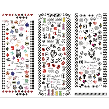 

3 PACKS / LOT CARTOON POKER SWEET HEART CROWN NAIL CROSS TATTOOS STICKER WATER DECAL NAIL ART HOT313-315