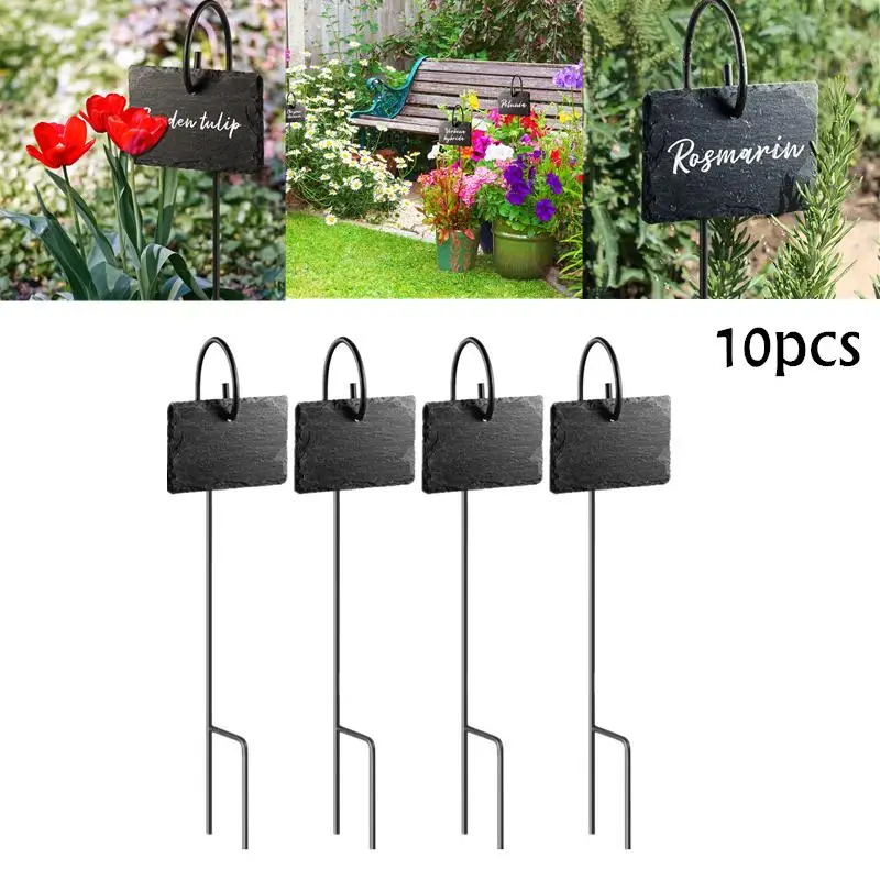 

HOMEMAXS 10pcs Plant Labels Stone Slate Re-Usable Garden Tags Practical Flower Label Insert Tag For Garden Home Farm