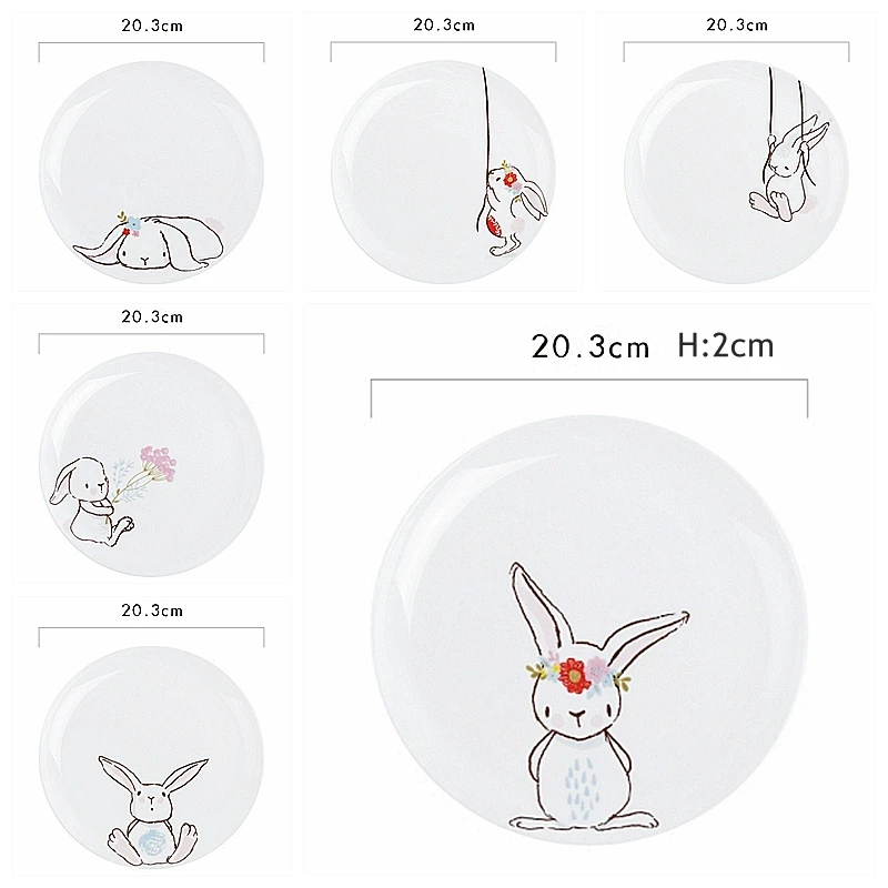 1PC 8 inch Ceramic Dinner Plate Rabbit Animal Dinner Dishes Pasta Steak Dessert Plates Fine Bone China Kitchenware