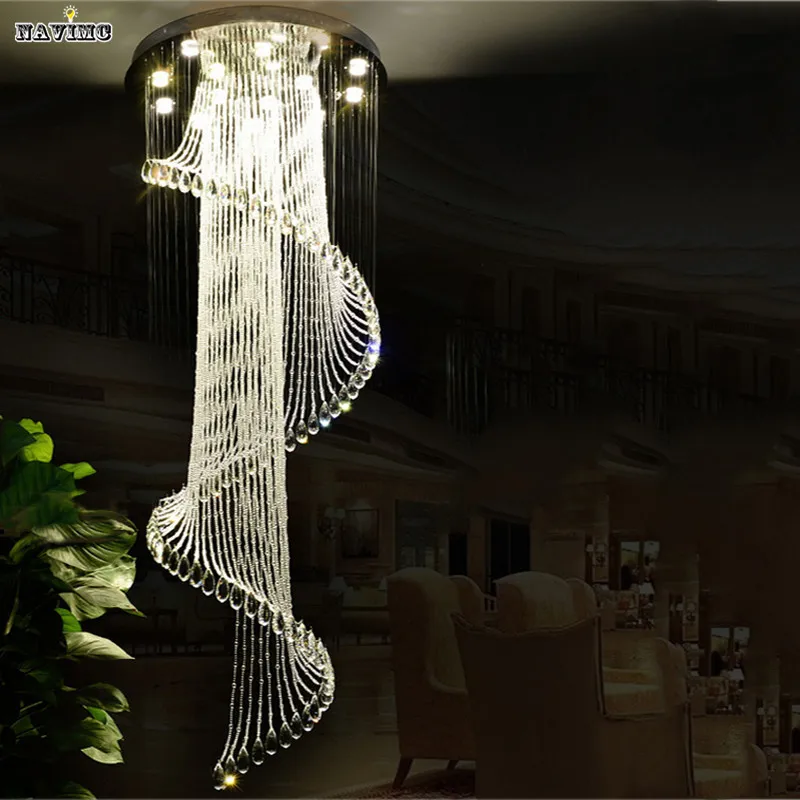 Современный стиль большая Хрустальная люстра длинная лестница спиральный светильник светильники для отеля гостиная Светильник ing