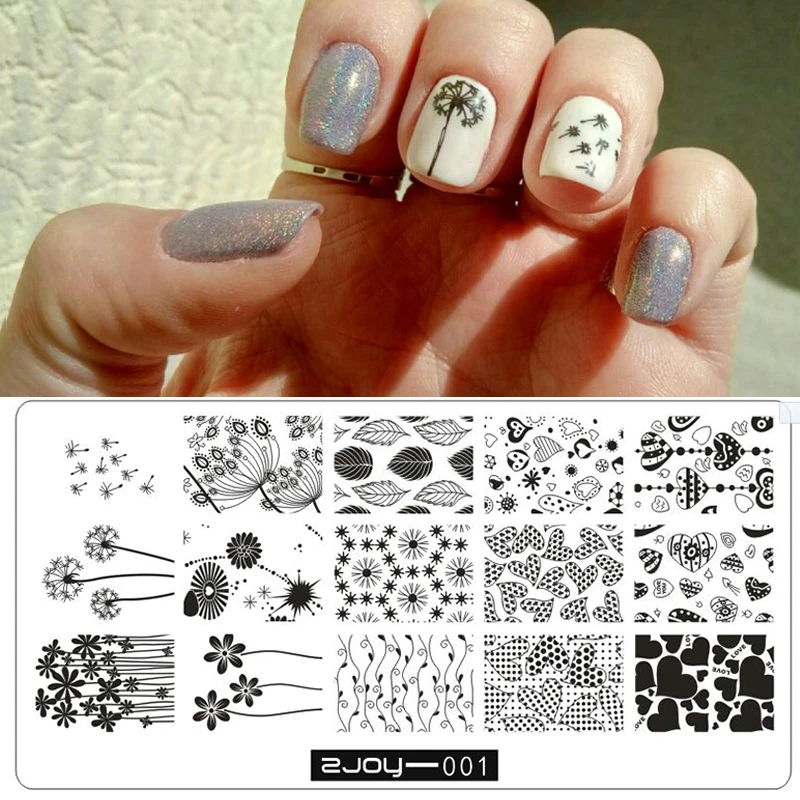 

ZJOY Series Nails Flower Rectangle Nail Stamping Template Dandelion Flower Butterfly Bee Spring Plant 3D Nail Art Stamping Plate