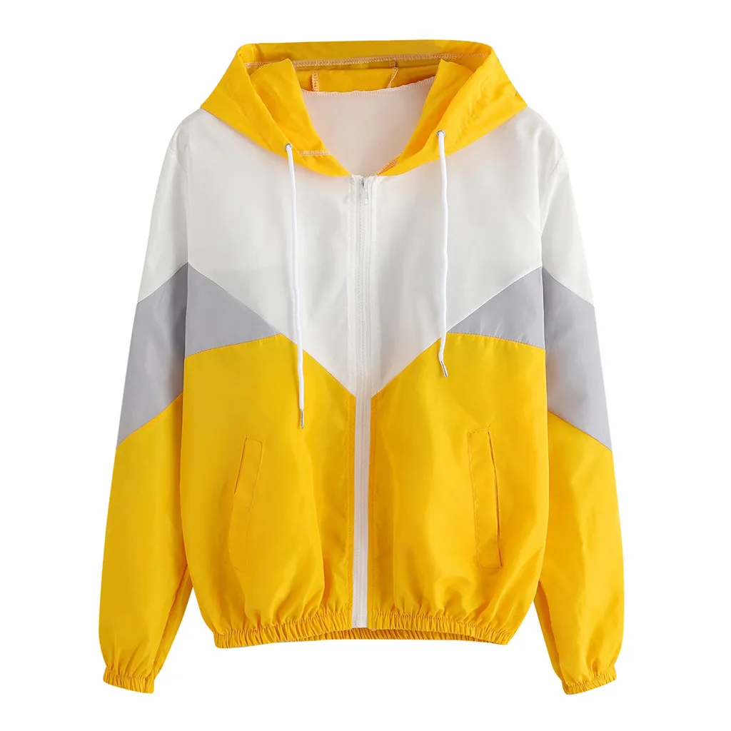 Женское осеннее пальто с длинным рукавом в стиле пэчворк, топ с капюшоном, блузка, пальто и куртки, Женская ветровка, одежда chaqueta mujer Z0713 - Цвет: Yellow