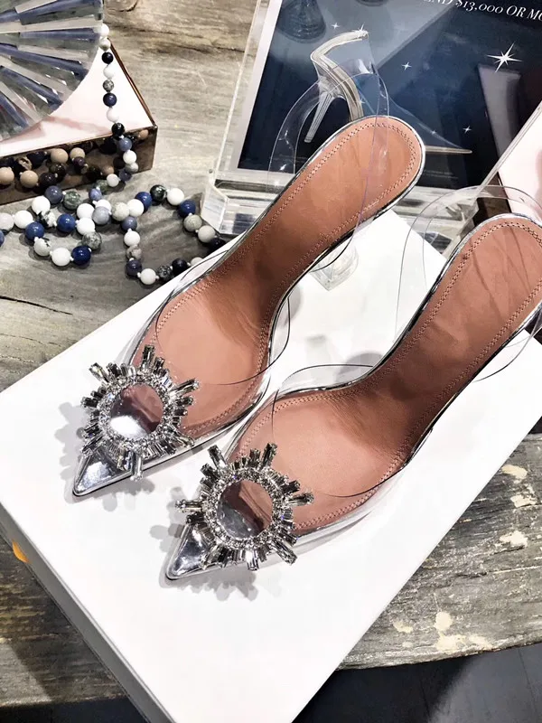 

Transparent PVC High Heel Stilettos Clear Crystal Gladiator Sandals Women Pointed Toe Sexy Pumps 2019 Fashion Summer Shoes Women