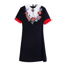 Ouyalin L-5XL Lolita Summer Dress Plus Size Frill Embroidery Detail Mandarin Collar Short Sleeve Slim Fit Short Dresses Red