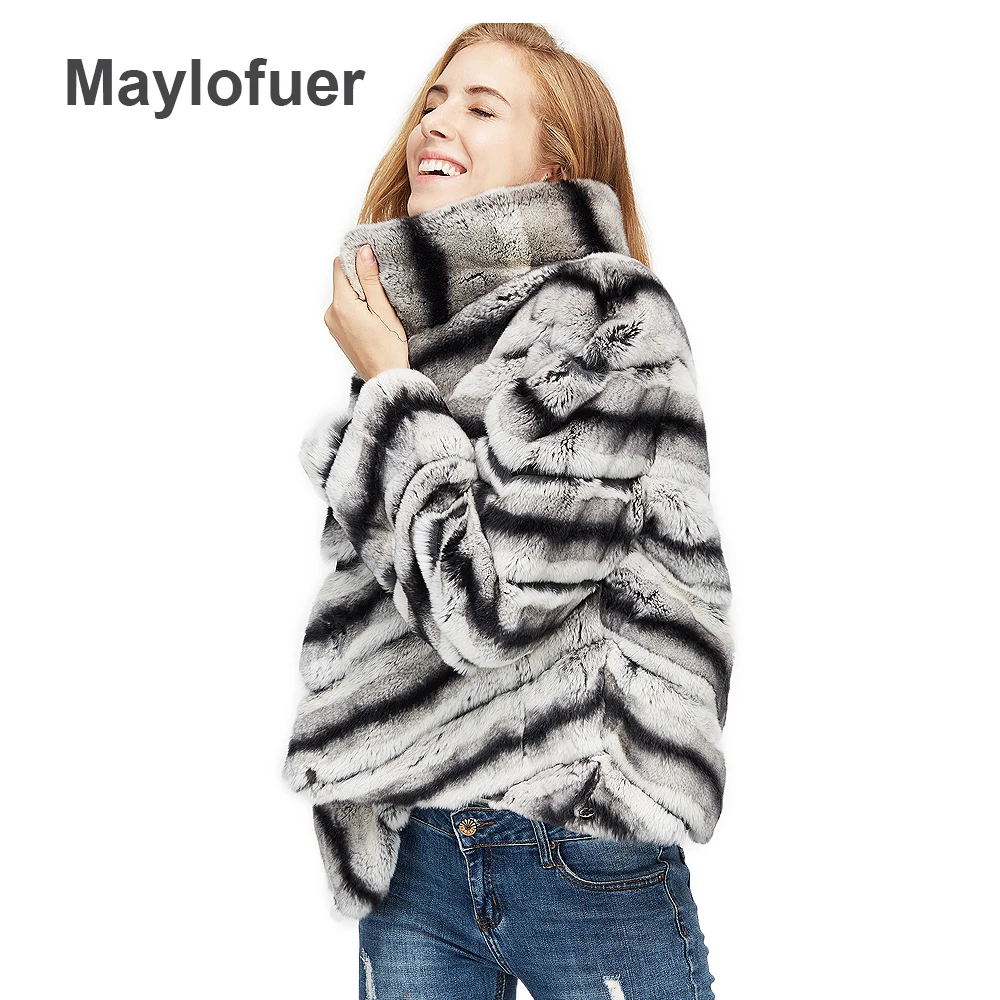 

2019 hot sale women real natural rex rabbit fur coat high quality 100% genuine rex rabbit fur chinchilla color winter jacket