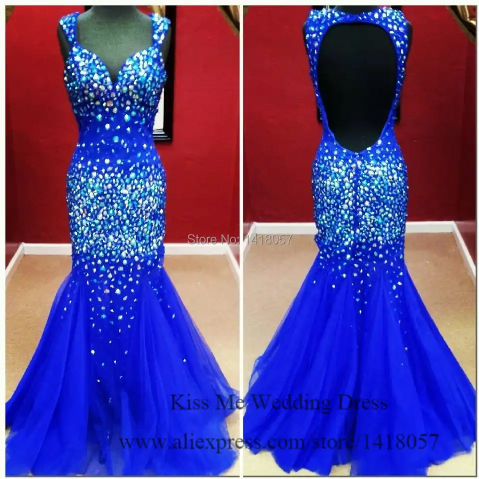 royal blue prom dresses with diamonds