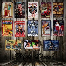 [Mike86] гараж Pin up Lady Route66 Оловянная вывеска художественное украшение стены Дом Кафе бар Винтаж Металл ремесло FG-126