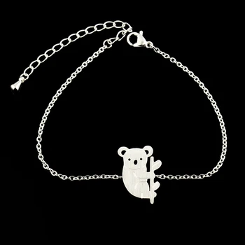 

Wholesale 10pcs/lot Climbing Koala Charm Bracelets For Women Kids Jewelry Stainless Steel Gold Chain Cute Bear Pulseira Feminina