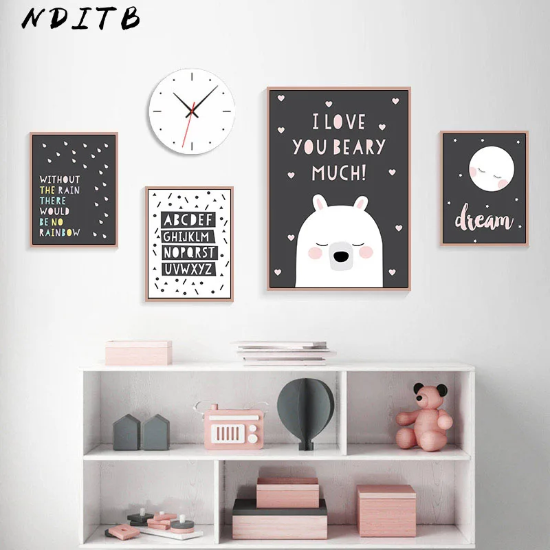 

NDITB Baby Nursery Wall Art Canvas Painting Cartoon Posters and Prints Nordic Kids Decoration Picture Children Living Room Decor