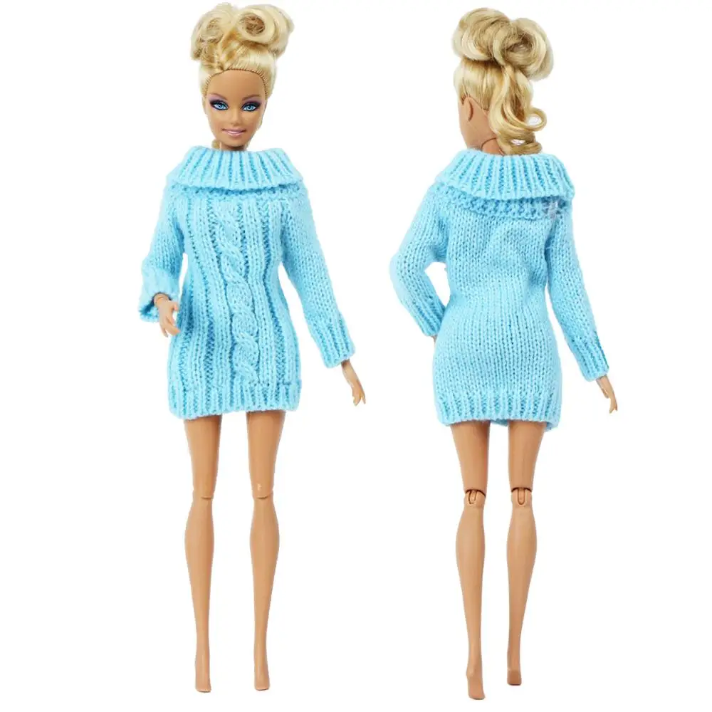 

Fashion Blue Coat Pure Manual Clothes Knitted Handmade Sweater Winter Dress Clothes for Barbie Doll Accessories DIY Kids Toy