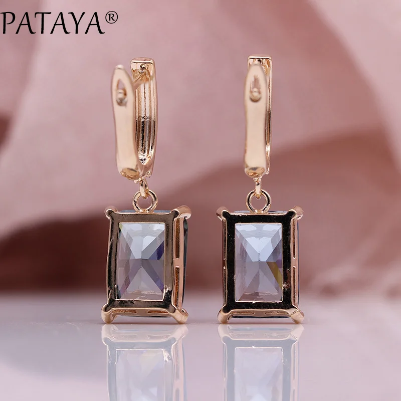 PATAYA, Новые квадратные турмалиновые циркониевые серьги-подвески для женщин, Модные Изящные милые свадебные украшения, 585, розовые золотые стеклянные длинные серьги