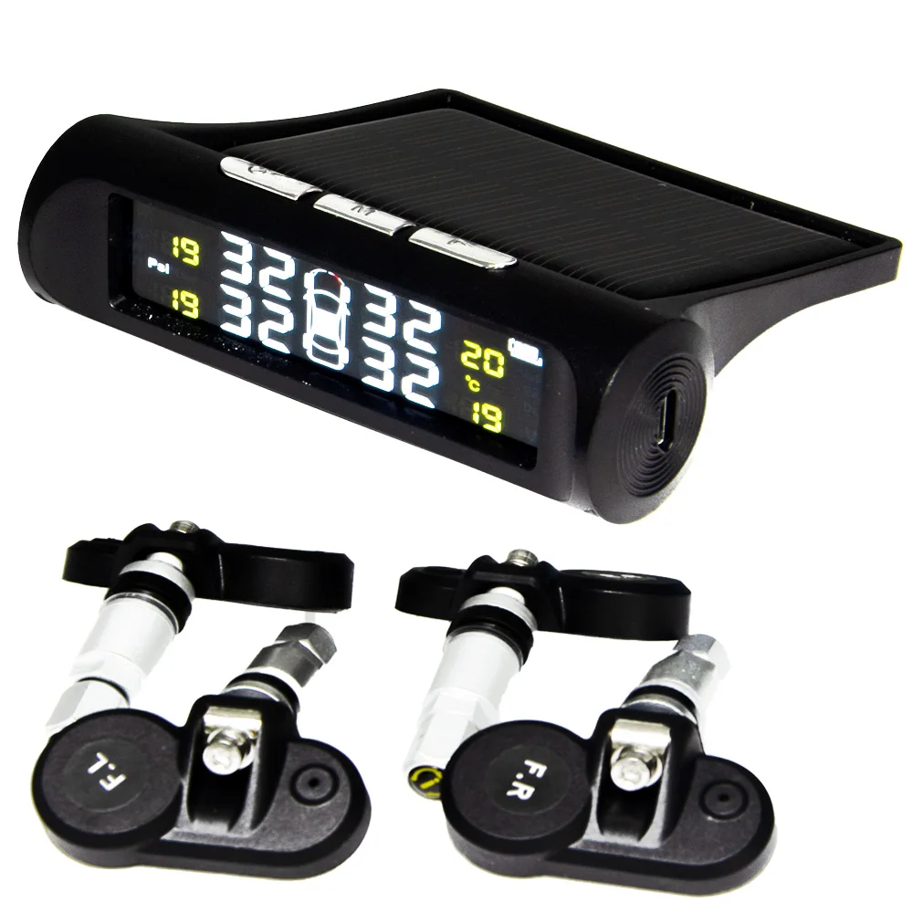 

Tyre Pressure Monitoring System Solar TPMS Digital LCD Display Auto Security Alarm Systems with 4 Internal / External Sensors