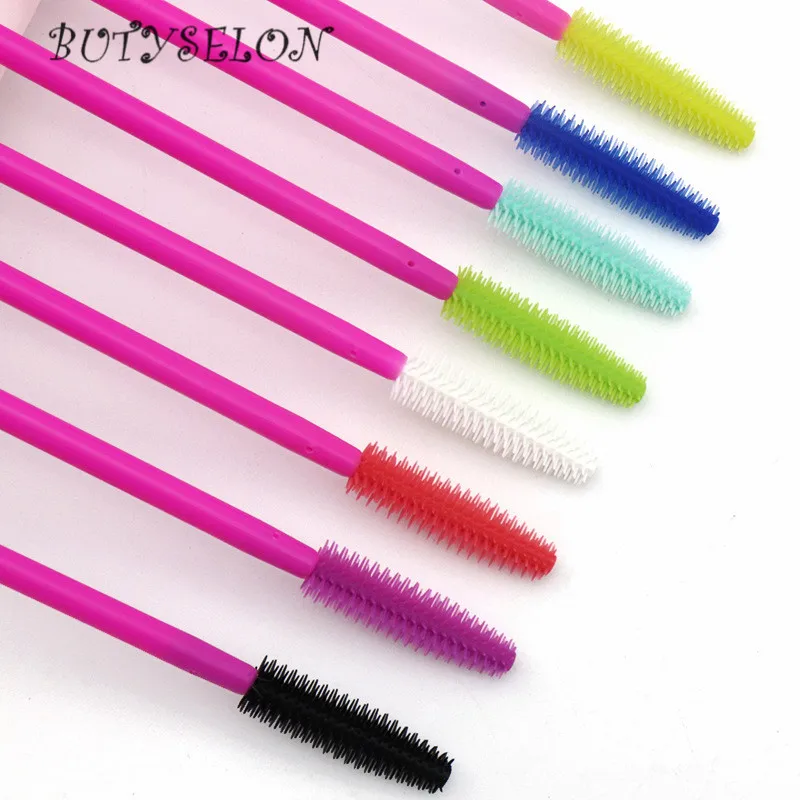 50pcs 일회용 실리콘 속눈썹 브러쉬 마스카라 완드 애플리케이터 눈썹 빗 마이크로 브러시 속눈썹 연장 용품 메이크업 도구