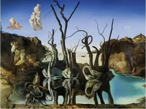 

Salvador Dali Swans Reflecting Elephants Art Wall Decor Silk Print Poster