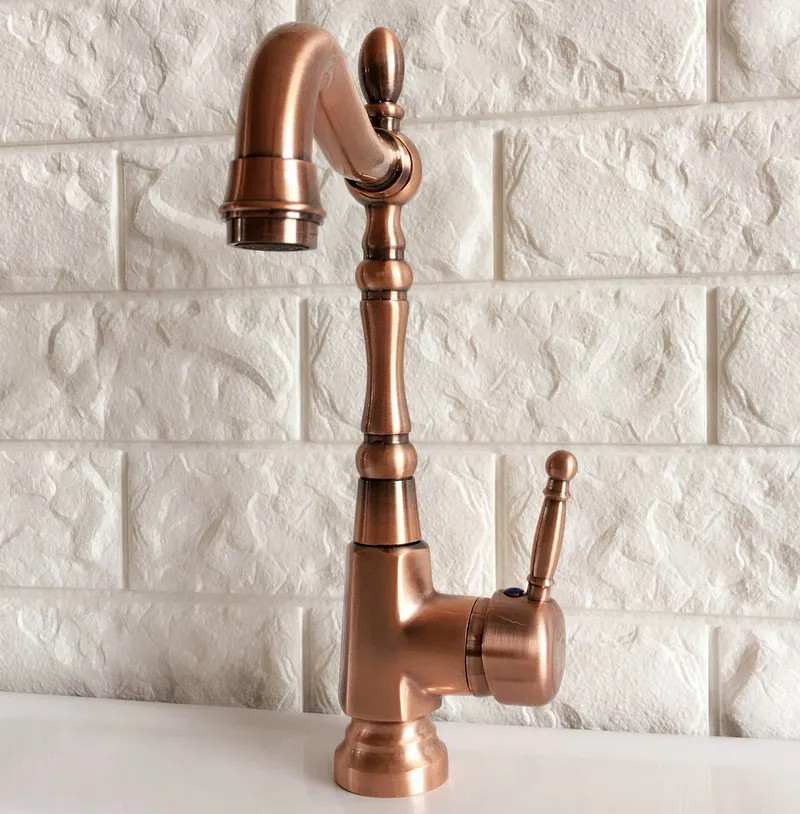 Swivel Spout Water Tap Antique Red Copper Single Handle Single Hole Kitchen Sink & Bathroom Faucet Basin Mixer Tap anf415
