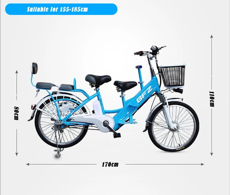 Clearance Parent-offspring electric bicycle 60V 250W brushless motor lithium battery double person bike LED lamp 1