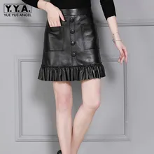 Качественные элегантные женские Роскошные овчины однобортные карманы плиссированные юбки с высокой талией Slim Fit плюс размер трапециевидные юбки