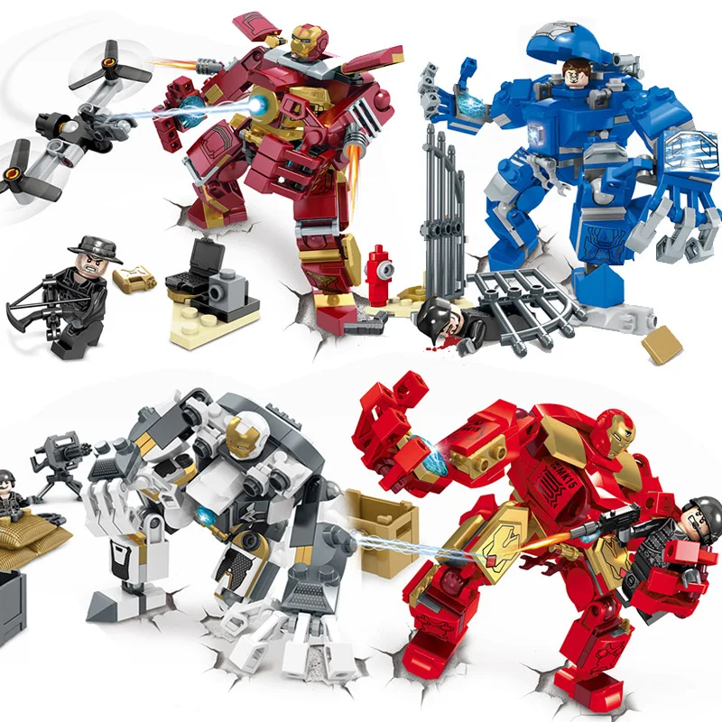 

4Pcs/lot Marvel Avengers DC Super Heroes Of Ultron iron Man Hulkbuster Building Block Brick Toys Compatible With Lego