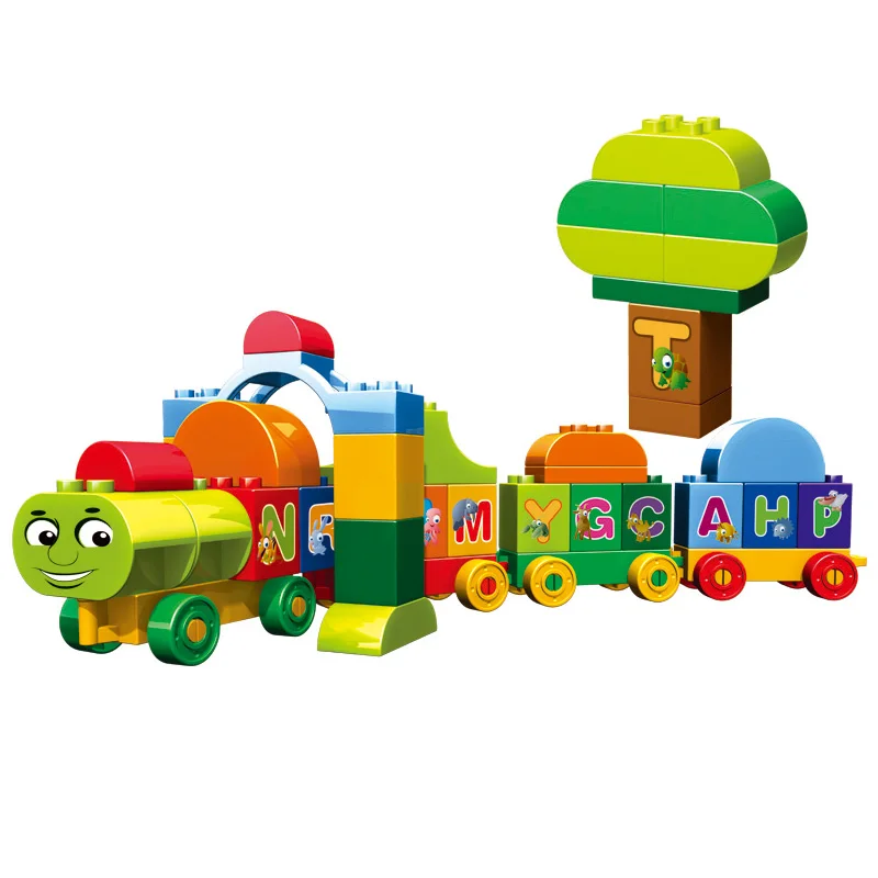 Цена 75 шт. большой размер буквы поезд строительные блоки буквы кирпичи развивающие игрушки Совместимость с Legoings Duplos оригинальная коробка