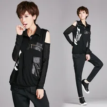 Американский лидер продаж Для женщин модные перфорированные открытые туфли с принтом на молнии из искусственной кожи в стиле пэчворк с открытыми плечами личности T рубашка, топы женские Повседневное