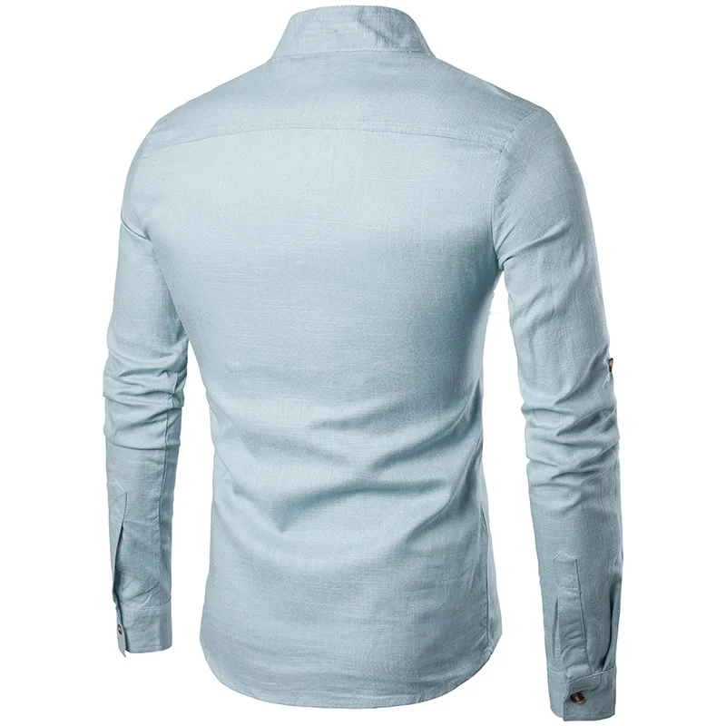 2017, Новая мода Для мужчин рубашка с длинным рукавом Для мужчин белье Рубашки для мальчиков одноцветное Цвет Стенд воротник Тонкий Рубашки
