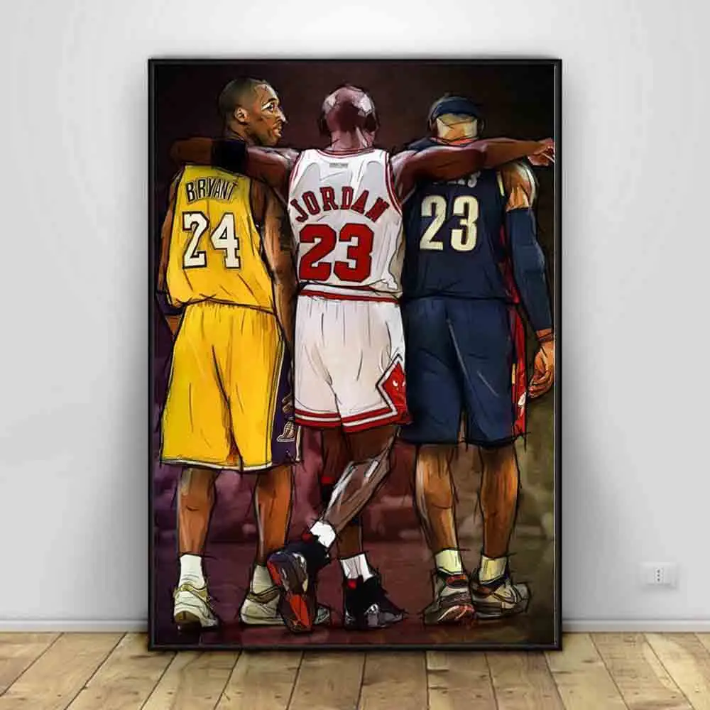 

TaaWaa Michael Jordan Kobe Bryant Lebron James Poster Prints 14X24 24X30 inches NBA Sport Wall Picture For Living Room Decor