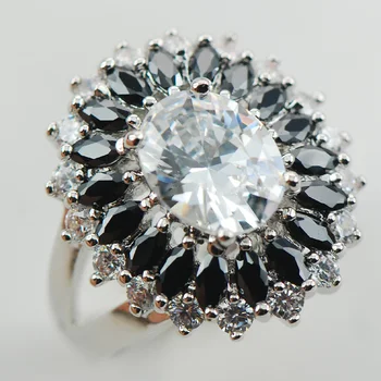 

Black White Crystal Zircon 925 Sterling Silver Ring Size 6 7 8 9 10 11 A32