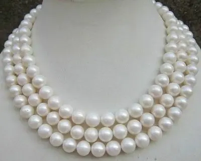 

HOT## Wholesale FREE SHIPPING > 9-10MM NATURAL PERFECT SOUTH SEA WHITE PEARL NECKLACE 14K CLASP 50"inch