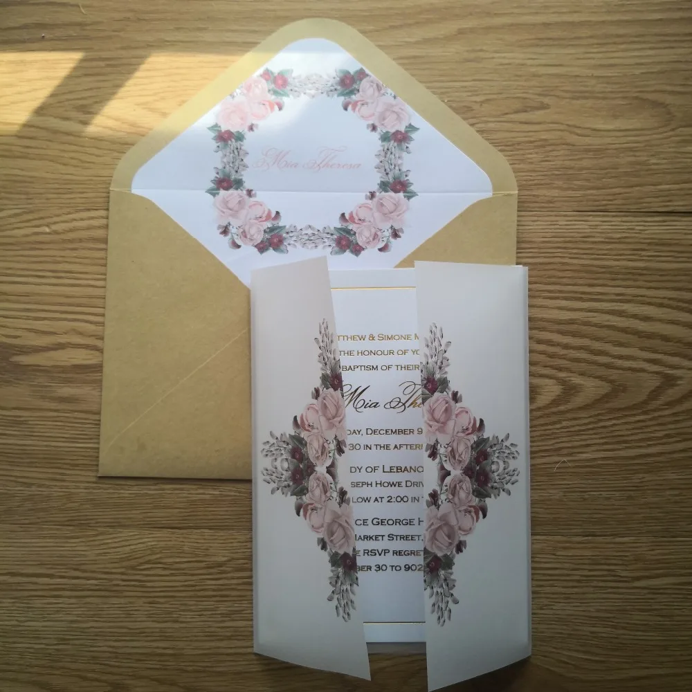 

50pcs/set free envelop and free seal bungary floral decorated invitation optional liner
