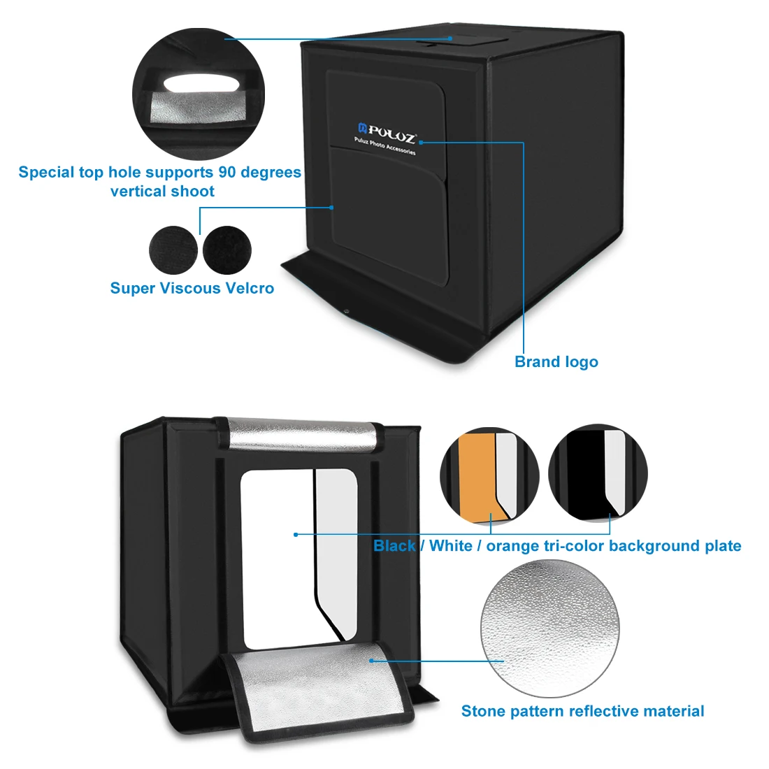  PULUZ 40*40cm Mini LED Photo Studio Softbox Photography Soft Box EU Plug LED Photo Box Lighting Stu - 32851934645