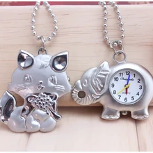 Новые Модные Серебряные Элегантные кварцевые карманные часы с изображением милого кота, слона, автомобиля, медведя, черепа, аналоговые в виде кулона, ожерелье, подарки для мальчиков девочек
