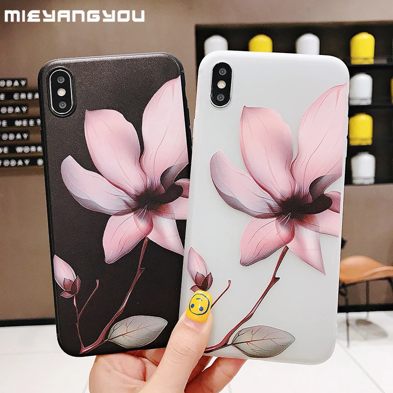 Чехол для телефона с цветочным рисунком iPhone X XS Max XR мягкий чехол из ТПУ 7 8 6 6s Plus 3D